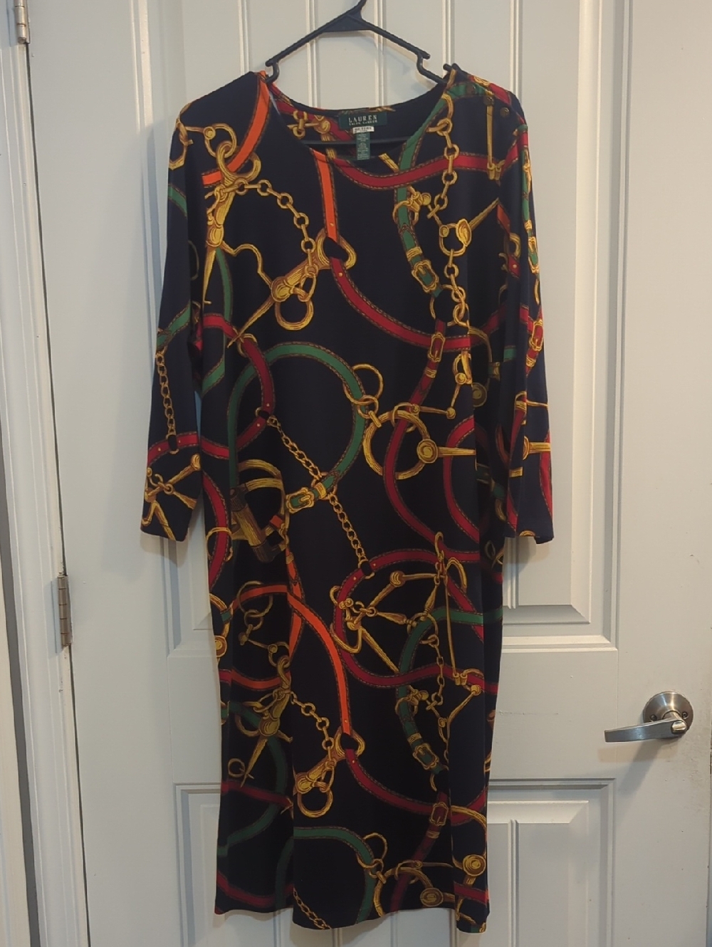 Ralph Lauren Equestrian Multi Chain Print Dress, Size 2X